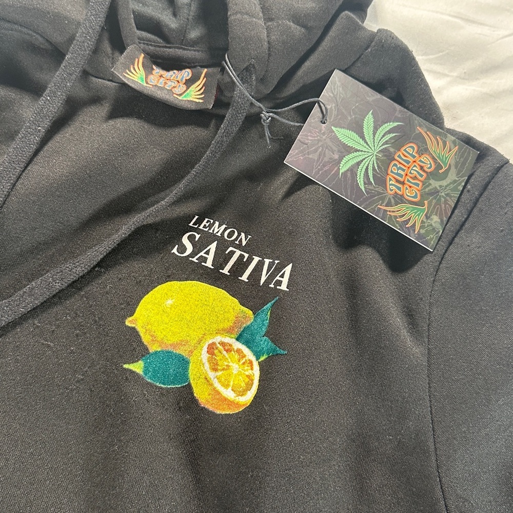 Trip City Black Hoodie with Lemon Sativa Design.  Size medium.  NWT
